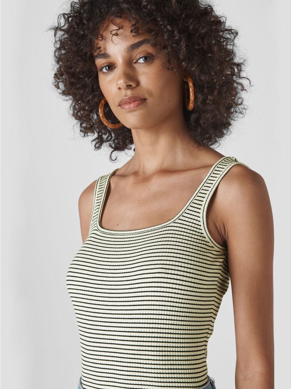 Whistles White Square Neck Stripe Rib Cami Made in Portugal Size Large